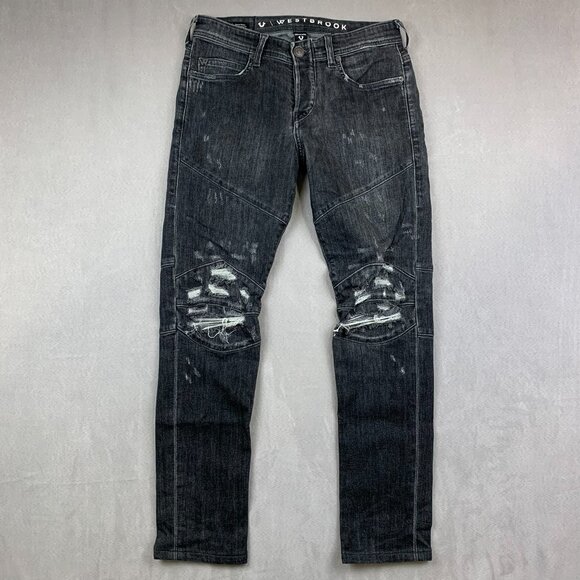 True Religion Westbrook Mens Jeans 28 Gray Distressed Rocco Relaxed Skinny 28x30 - Picture 1 of 15